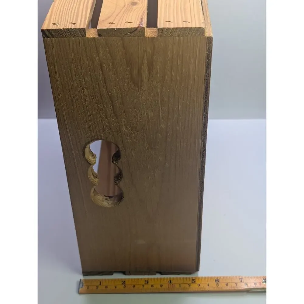 Rustic Wooden Storage Crate Box Slatted Sides Cutout Handles 12